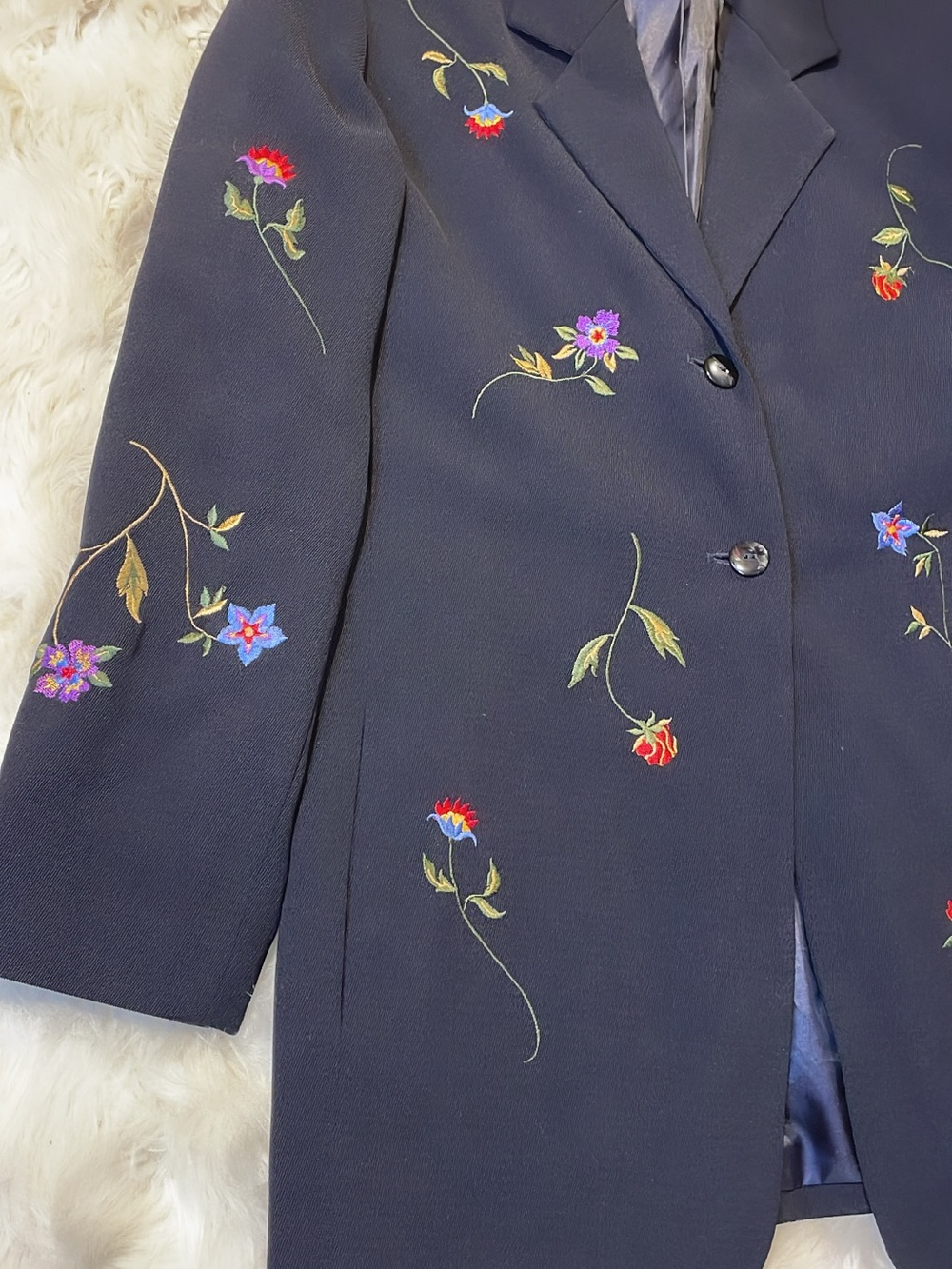 Travis Ayers Navy Blazer with Multicolor Floral Embroidery - Picture 2 of 6